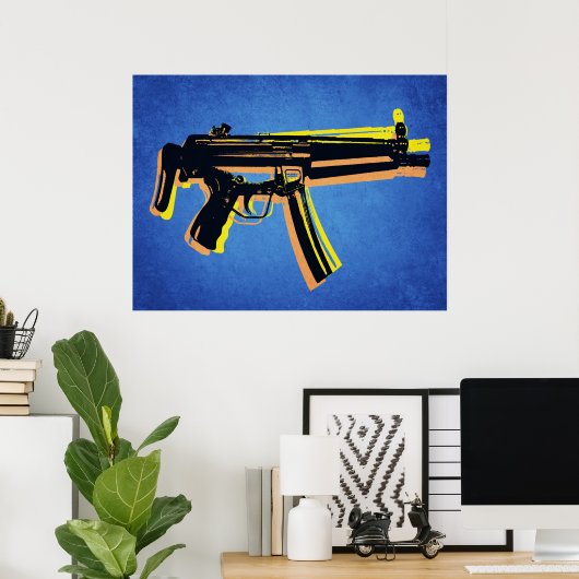 MP5 Sub Machine Guck on Blue Poster (Heimbüro)