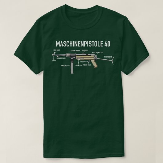 MP 40 Berühmtes deutsches WW2 Submachine Gun Diagr T-Shirt (Design vorne)