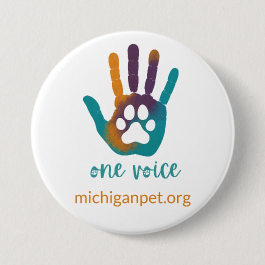 MPA One Voice Paw Print in Hand Drucktaste Button (Vorderseite)