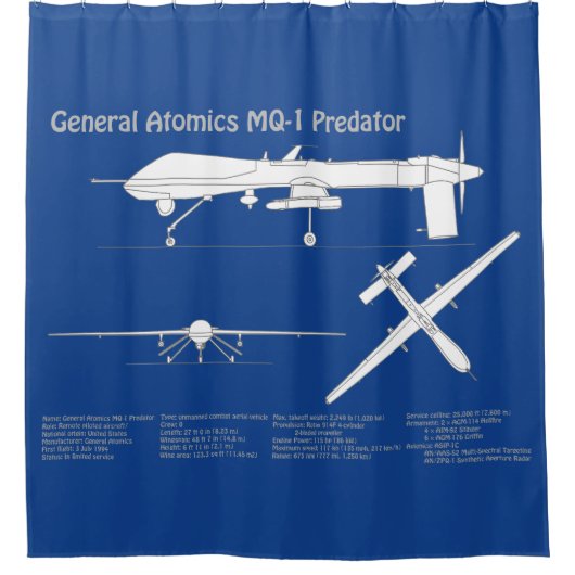 MQ-1 Predator UAV - Flugzeug-Blueprint ABD Duschvorhang (Vorderseite)
