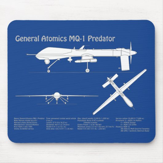 MQ-1 Predator UAV - Flugzeug-Blueprint ABD Mousepad (Vorne)