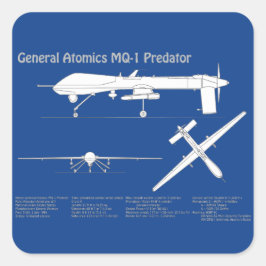 MQ-1 Predator UAV - Flugzeug-Blueprint ABD Quadratischer Aufkleber