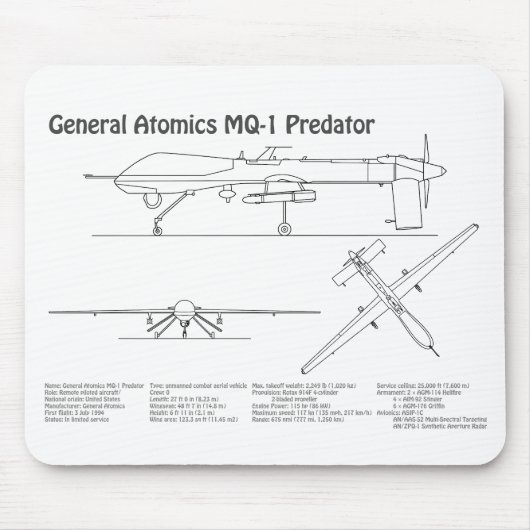 MQ-1 Predator UAV- Flugzeug-Blueprint BD Mousepad (Vorne)