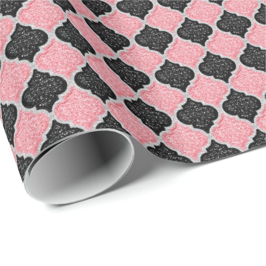 MQF Sequins-DUSTY PINK-BLACK-WHITE-GIFT WRAP Geschenkpapier (Rolleneckpunkt)