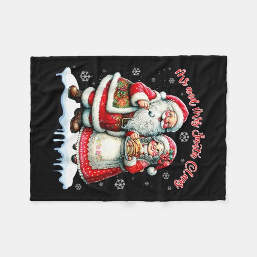 Mr & Mrs Santa Claus Christmas Matching Couple Fleecedecke (Vorderseite (Horizontal))