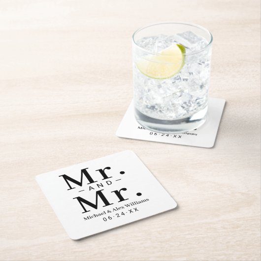 Mr. and Mr. Black and White Custom Wedding Monogra Rechteckiger Pappuntersetzer (Vor Ort)