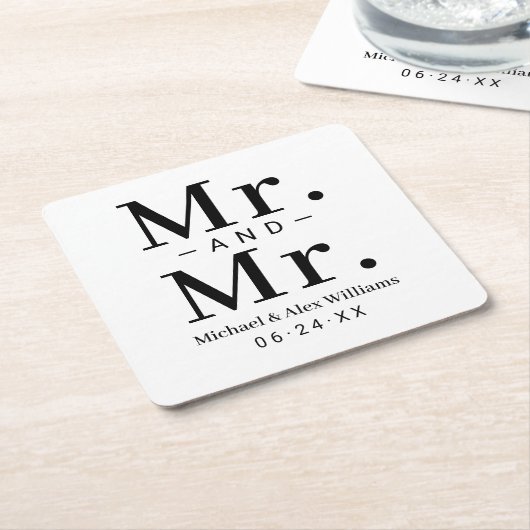 Mr. and Mr. Black and White Custom Wedding Monogra Rechteckiger Pappuntersetzer (angewinkelt)
