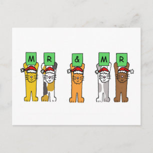 Mr. and Mr. Gay Christmas Cats in Santa Hats Feiertagspostkarte