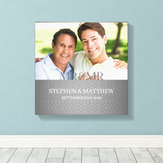 Mr. and Mr Two Grooms Silver Damask Foto Leinwanddruck (Insitu (Holzboden))
