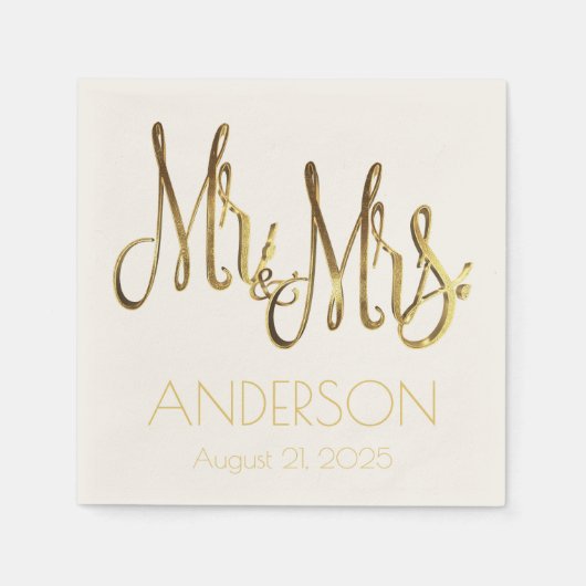 Mr. and Mrs. Add Last Name Couple and Wedding Date Serviette (Vorderseite)