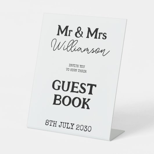 Mr. And Mrs Black and White Wedding Guest Book Sockelschild (Vorderseite)