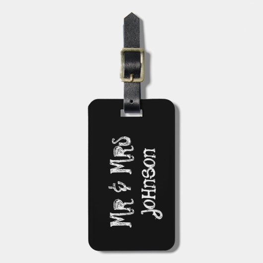 Mr. and Mrs. Black Chalkboard Reisegepäck Gepäckanhänger (Vorderseite vertikal)