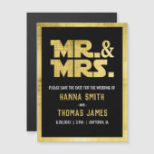 Mr. and Mrs Black Gold Sci Fi Theme Save the Date Magneteinladung (Vorne/Hinten)
