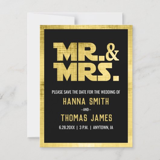 Mr. and Mrs Black Gold Sci Fi Theme Save the Date Magneteinladung (Vorderseite)
