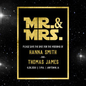 Mr. and Mrs Black Gold Sci Fi Theme Save the Date Magneteinladung