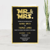 Mr. and Mrs Black Gold Sci Fi Theme Wedding Einladung (Vorderseite)