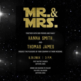 Mr. and Mrs Black Gold Sci Fi Theme Wedding Einladung