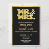 Mr. and Mrs Black Gold Sci Fi Theme Wedding Einladung (Vorderseite)
