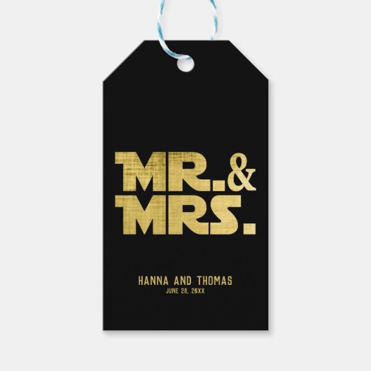 Mr. and Mrs Black Gold Sci Fi Theme Wedding Geschenkanhänger (Vorderseite)