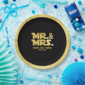 Mr. and Mrs Black Gold Sci Fi Theme Wedding Pappteller (Party)