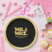 Mr. and Mrs Black Gold Sci Fi Theme Wedding Pappteller (Party)