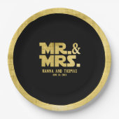 Mr. and Mrs Black Gold Sci Fi Theme Wedding Pappteller (Vorderseite)