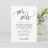 Mr. and Mrs Black Lovely Script Typografy Wedding Einladung (Stehend Vorderseite)