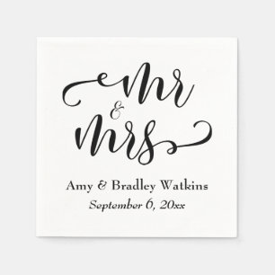 "Mr. and Mrs." Black on White Typografy Wedding Serviette
