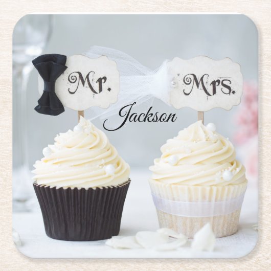 Mr. and Mrs. Bride and Groom Bridal Shower Napkins Rechteckiger Pappuntersetzer (Vorderseite)