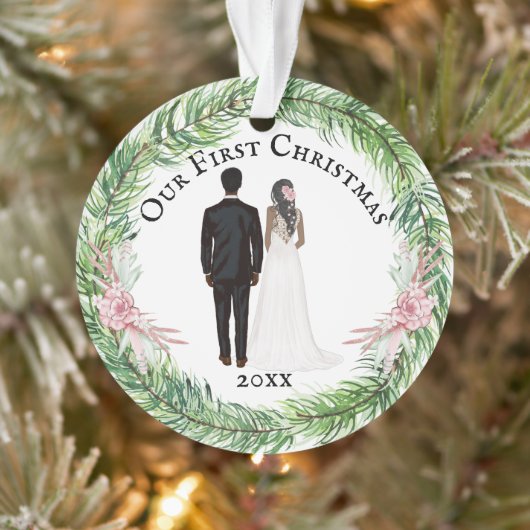 Mr. and Mrs. Bride groom Afroamerikanisches Paar Ornament (Baum)