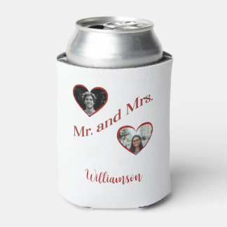Mr. and Mrs. Custom Last Name Photo Double Hearts  Dosenkühler