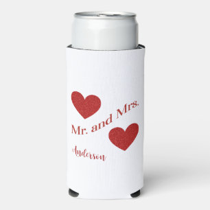 Mr. and Mrs Custom Surname Double Hearts Date Selters Dosenkühler