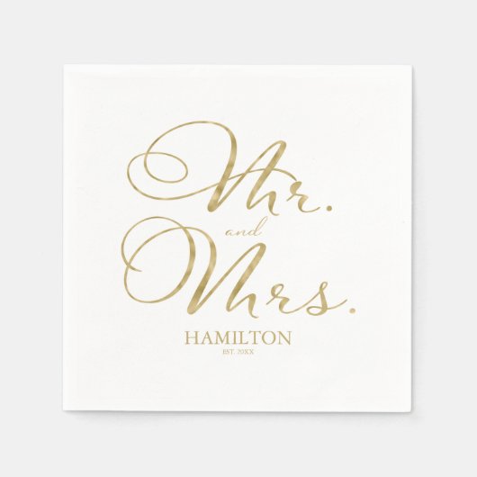 Mr. and Mrs. Elegant Gold Foil Script Wedding Serviette (Vorderseite)