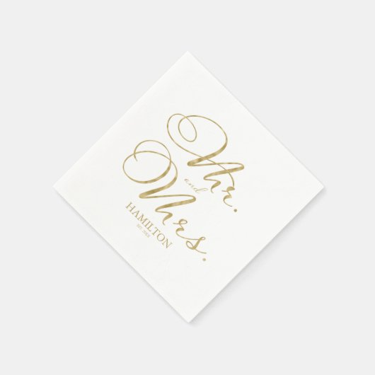 Mr. and Mrs. Elegant Gold Foil Script Wedding Serviette (Ecke)