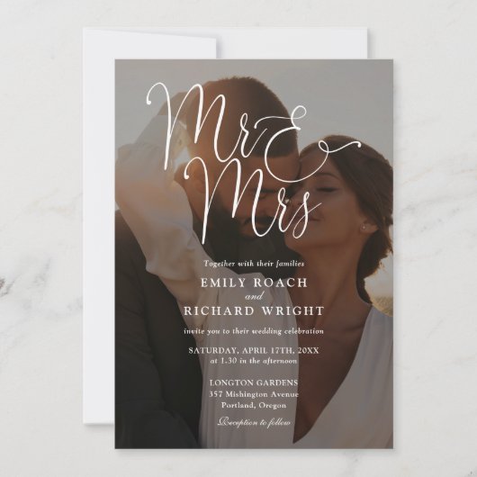 Mr. And Mrs Elegant Modern Script Foto Wedding Einladung (Vorderseite)