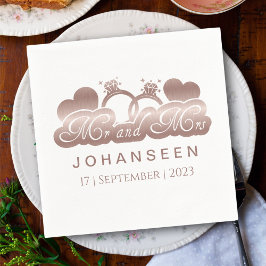 Mr. and Mrs Elegant Rose Gold Foil Hearts Weddings Serviette