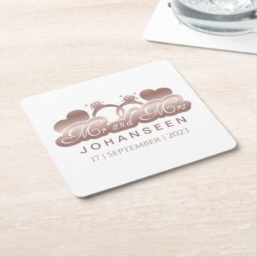 Mr. and Mrs Elegant Rose Gold Hearts Gastgeschenke Rechteckiger Pappuntersetzer (angewinkelt)