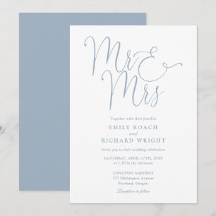 Mr. And Mrs. Elegant Script Dusty Blue Wedding Einladung