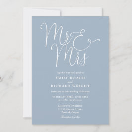 Mr. And Mrs. Elegant Script Dusty Blue Wedding Einladung
