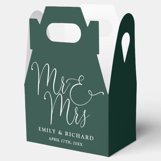 Mr. And Mrs. Elegant Script Emerald Green Wedding Geschenkschachtel (Geöffnet)