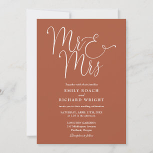 Mr. And Mrs. Elegant Script Terracotta Wedding Einladung