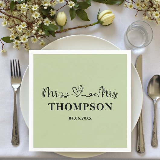 Mr and Mrs Elegant Simple | Sage Green Serviette
