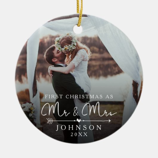 Mr. and Mrs First Verheiratet Christmas Custom Fot Keramik Ornament (Vorne)