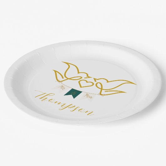 Mr. and Mrs. For Newly Weds Just Married Love Bird Pappteller (Schrägansicht)