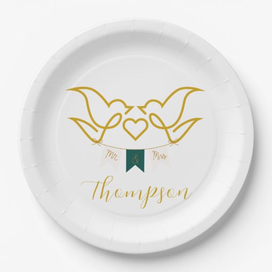 Mr. and Mrs. For Newly Weds Just Married Love Bird Pappteller (Vorderseite)