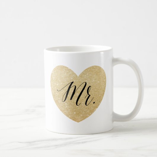 Mr. and Mrs. Glitzer Goldenes Herz personalisiert3 Kaffeetasse (Rechts)