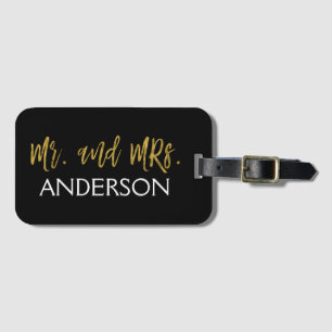Mr. and Mrs Gold Foil Luggage Bag Tag Gepäckanhänger