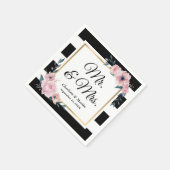 Mr. and Mrs. Gold Frame Schwarz-weiß Floral Weddin Serviette (Ecke)