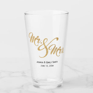 Mr. and Mrs Gold Glitzer Gastgeschenk Hochzeit Gif Glas