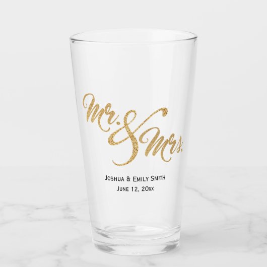 Mr. and Mrs Gold Glitzer Gastgeschenk Hochzeit Gif Glas (Vorderseite)